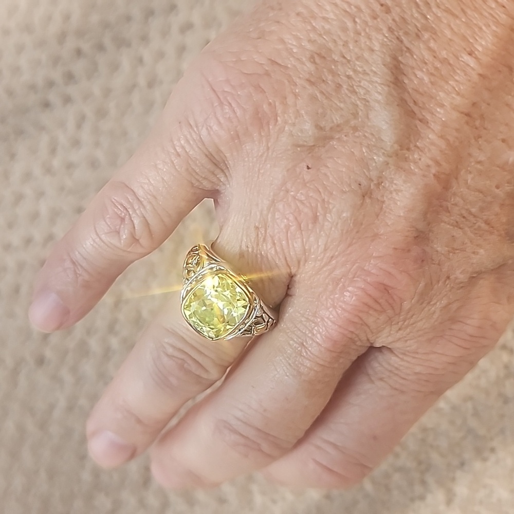 Lemon Citrene sterling silver filagree ring sz 7.5